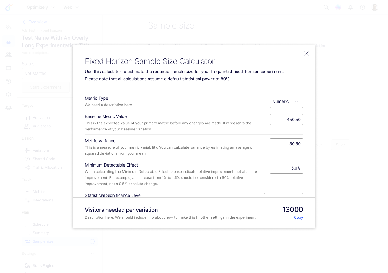 Fixed Horizon Sample Size Calculator Feature Experimentation