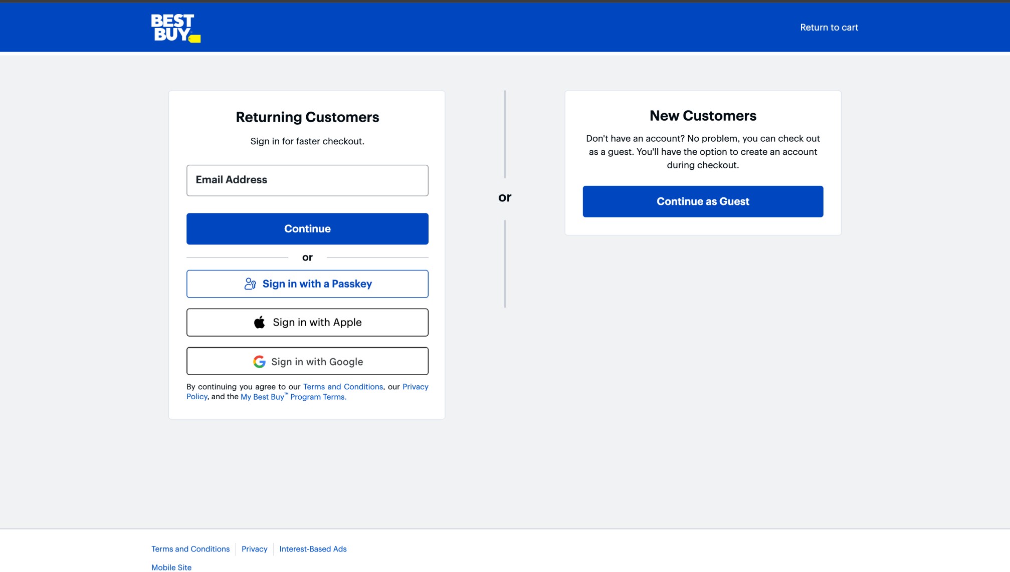 Best Buy dot com guest checkout option