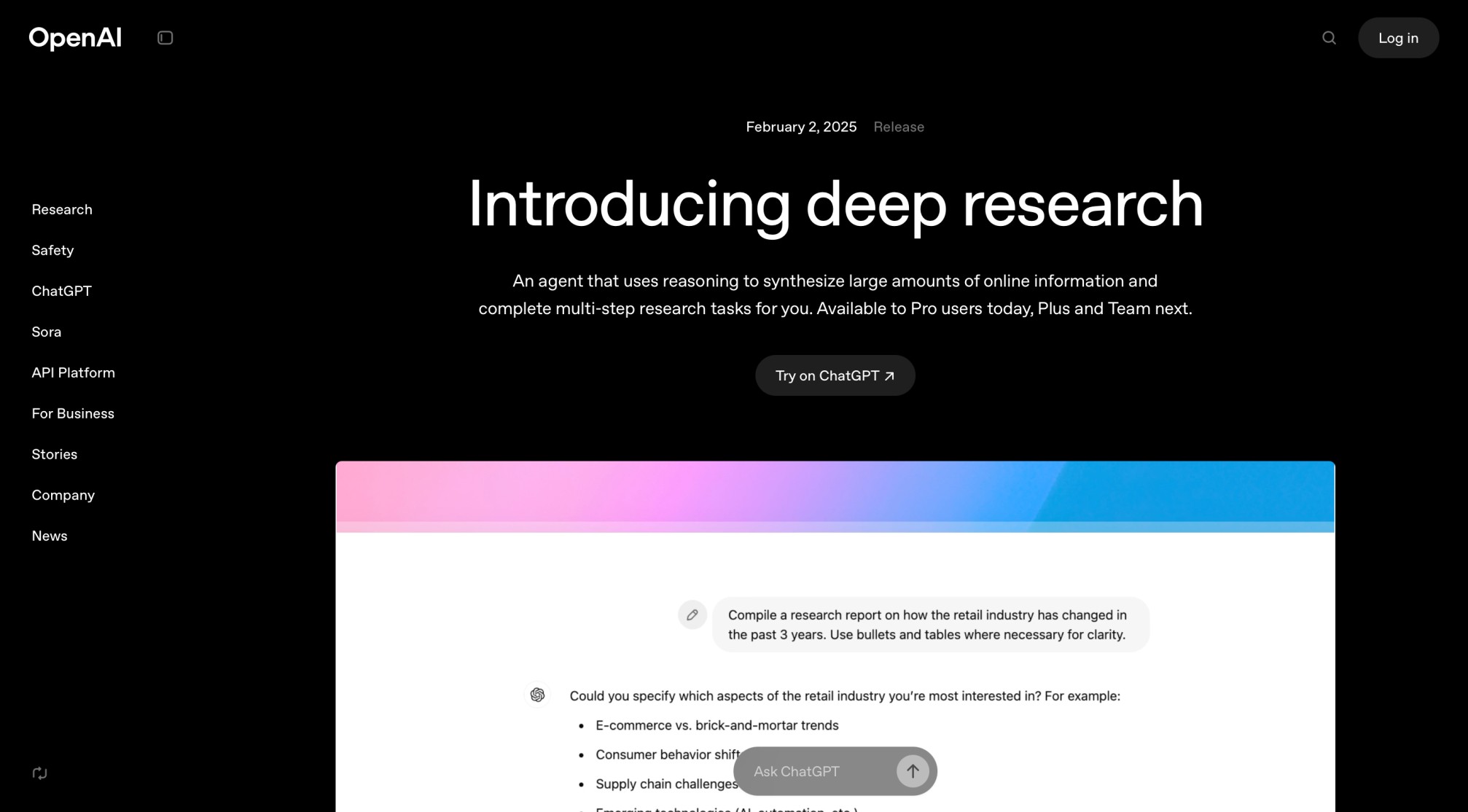Chatgpt deep research homepage